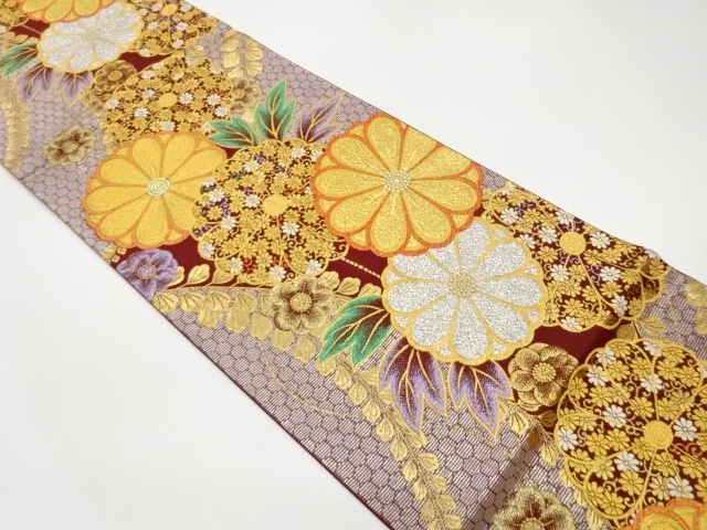 JAPANESE FUKURO OBI / WOVEN KIKU ARABESQUE